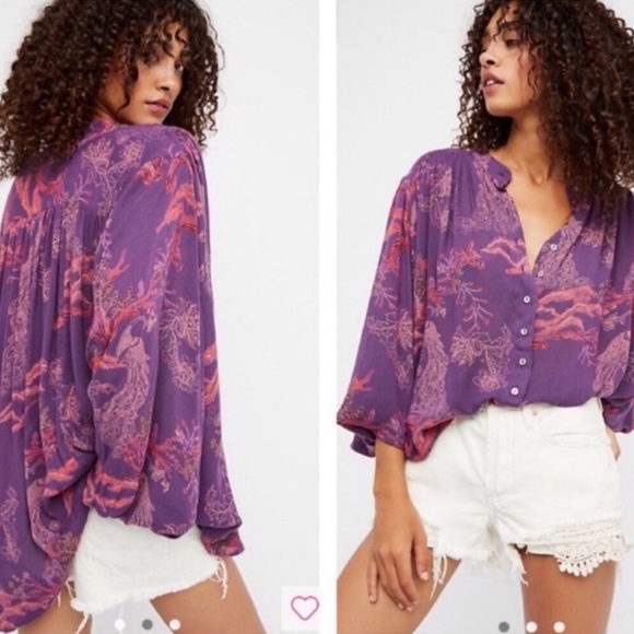 Free People Tops - FREE PEOPLE   /Metallic Blooms Printed tunic top